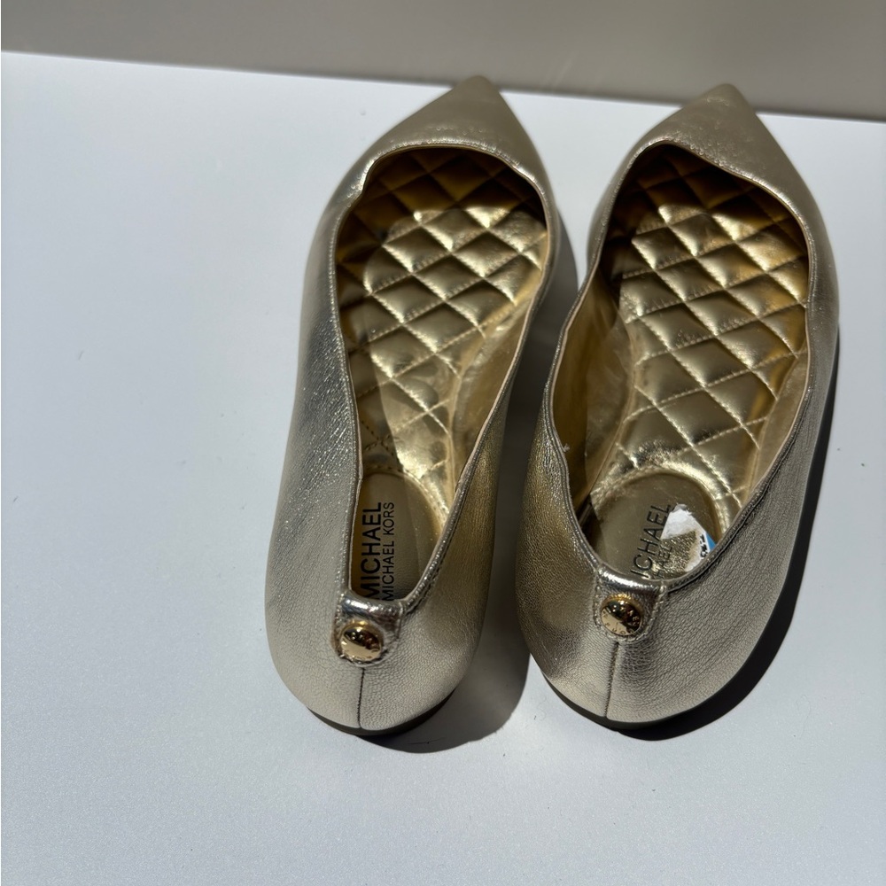 Michael Kors Metallic Gold Flats 9.5 leather ballet shoes - Picture 7 of 9
